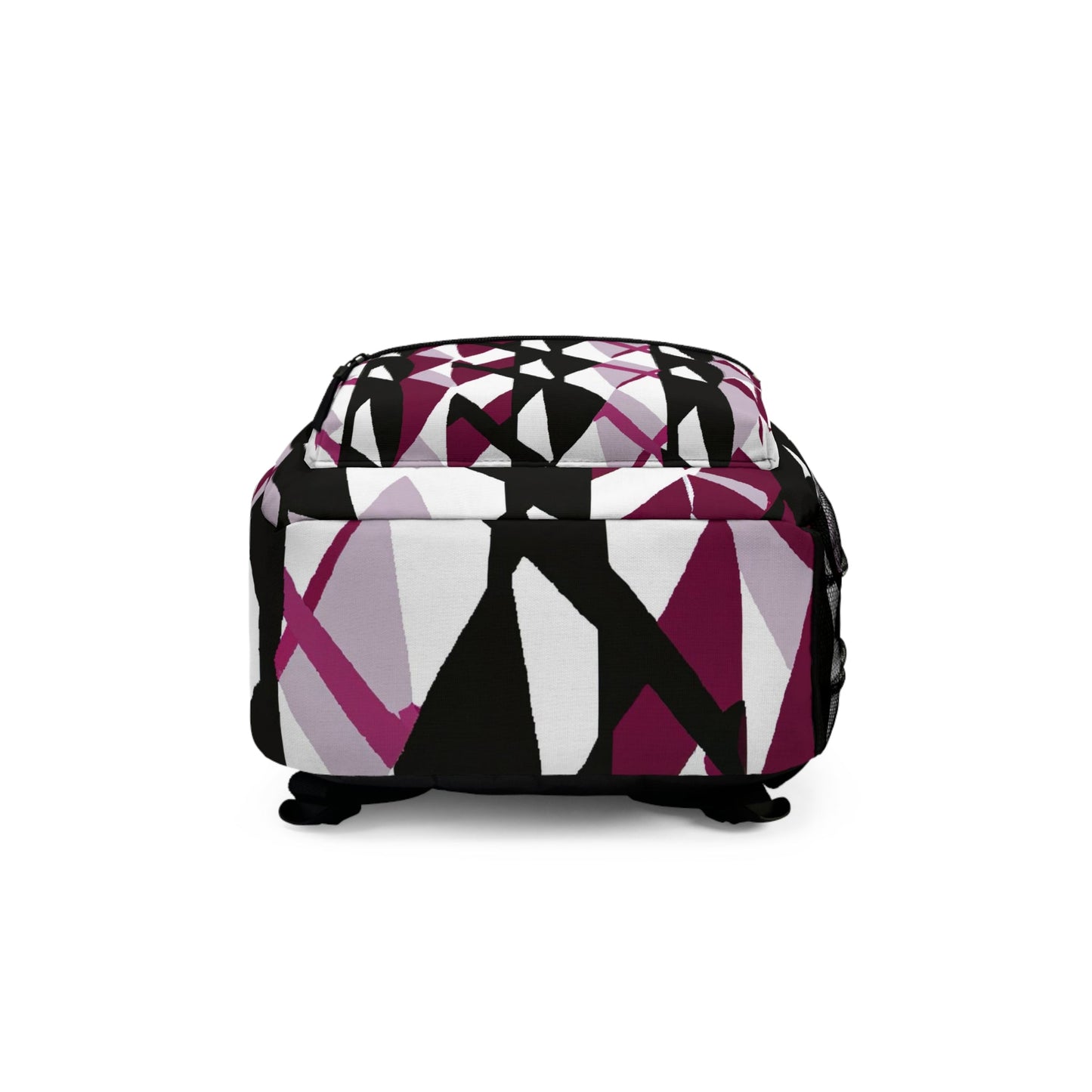 Backpack - Large Water-Resistant Bag, Mauve Pink And Black Geometric