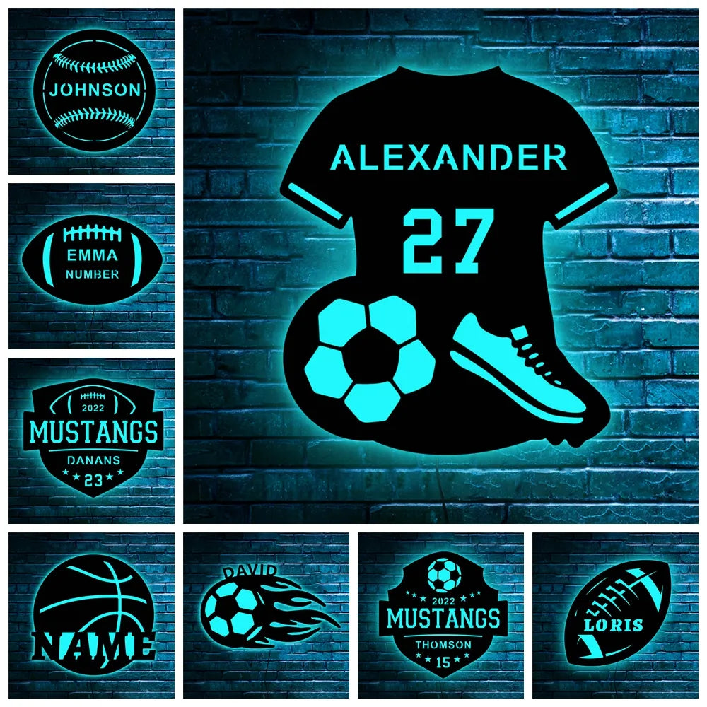 Personalized Soccer Football Baseball Basketball LED Wall Lamp Custom