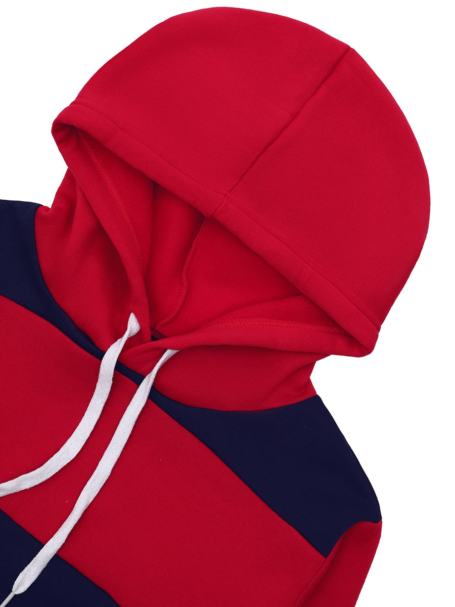 LW Plus Size Striped Drawstring Tracksuit Set Autumn Women Hoodie