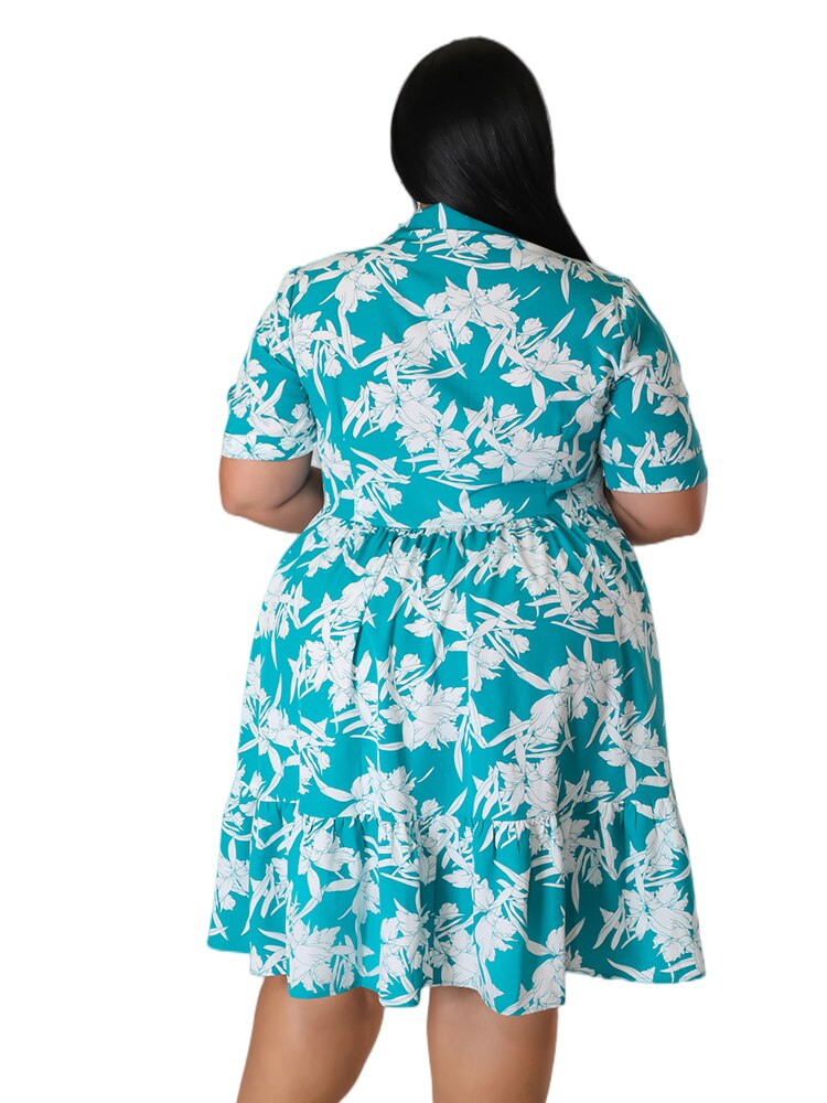 Plus Size Midi Dress Women Floral Print Female A Line Elegant Spring