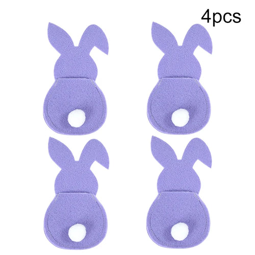 4Pcs Easter Bunny Cutlery Knife Fork Cover Table Cutlery Holder Bags