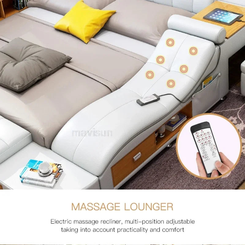 Multifunctional Master Bedroom Leather Queen Double Size Bed Modern