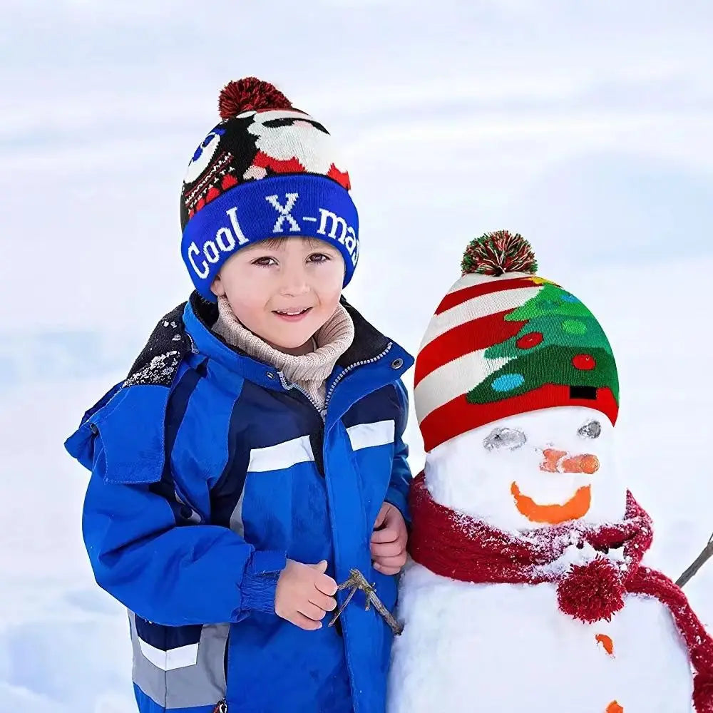 LED Christmas Knitted Hat Light Up Xmas Beanie Cap Unisex Winter