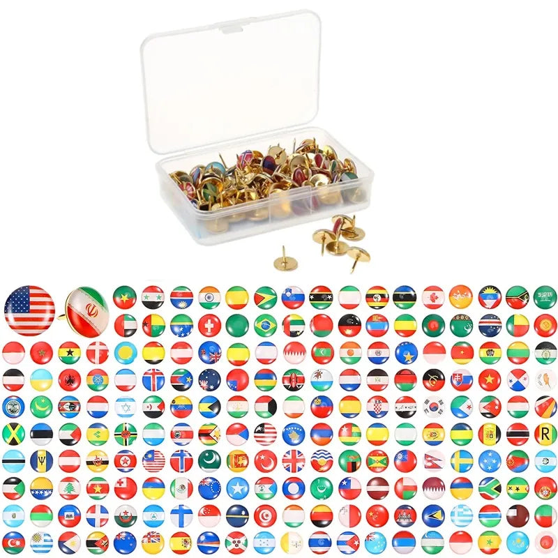 194 Pack Multifunctional National Flag Thumb Nails Push Pins for