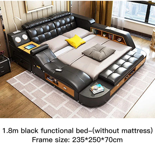 Multifunctional Master Bedroom Leather Queen Double Size Bed Modern