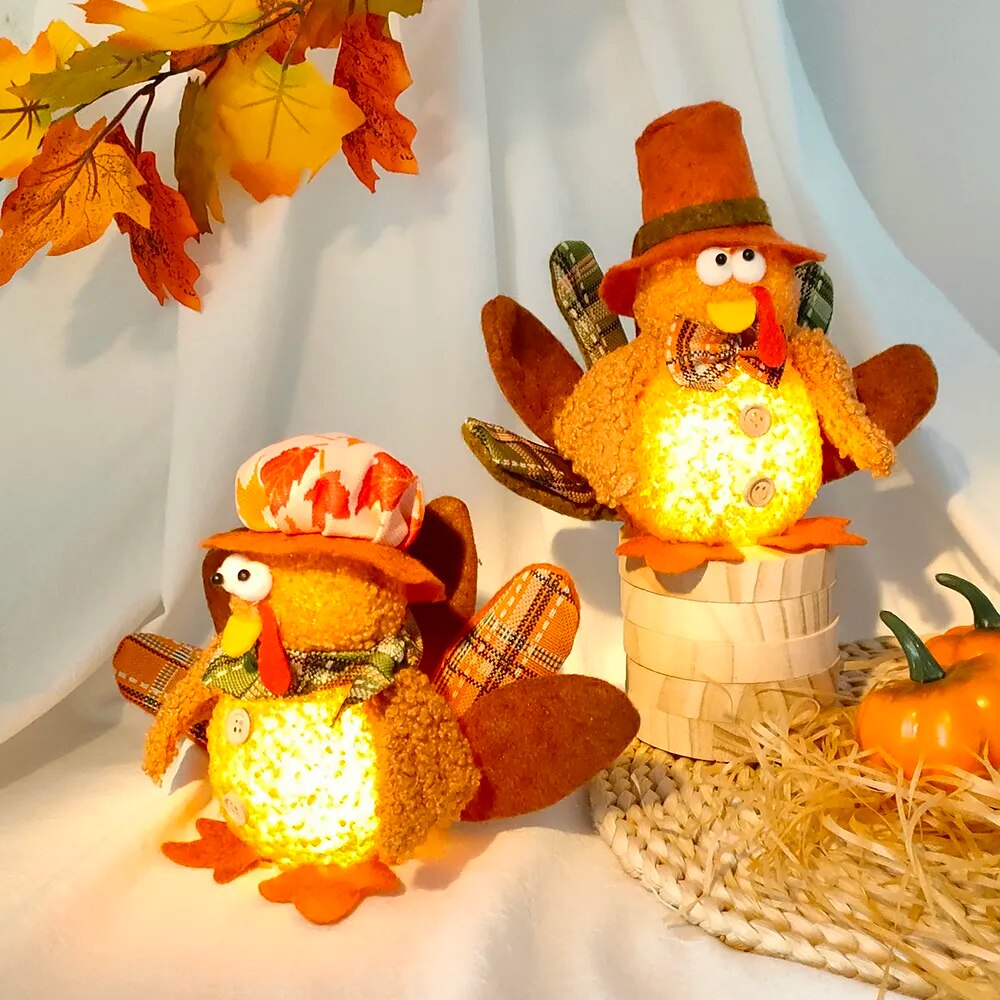 Autumn Harvest Turkey Plush Dolls with LED Light Thanksgiving Day