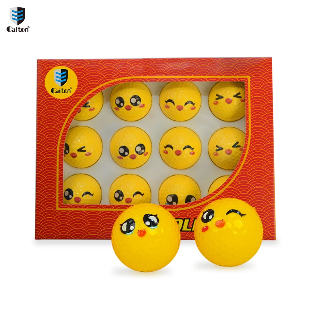 Caiton 12 Pcs Double Layer Graffiti Creative Golf Ball Set, Soft Low