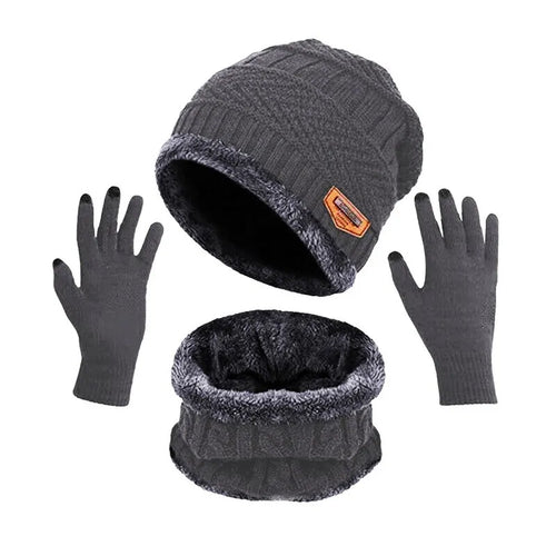 3 IN 1 Winter Knit Beanie Hat with Scarves And Touch Screen Gloves for