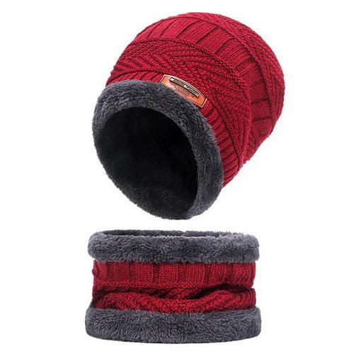 3 IN 1 Winter Knit Beanie Hat with Scarves And Touch Screen Gloves for