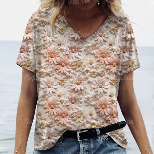 Women's Short Sleeved Graphic T-Shirt, 3D Flower Print, Oversized
