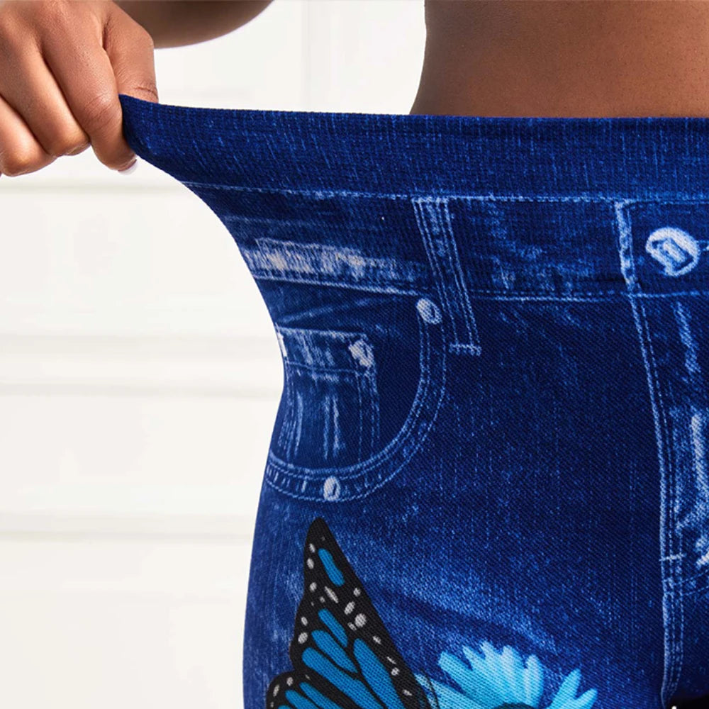 Plus Size Oversized Women High Waist Stretchy Legging Denim Look