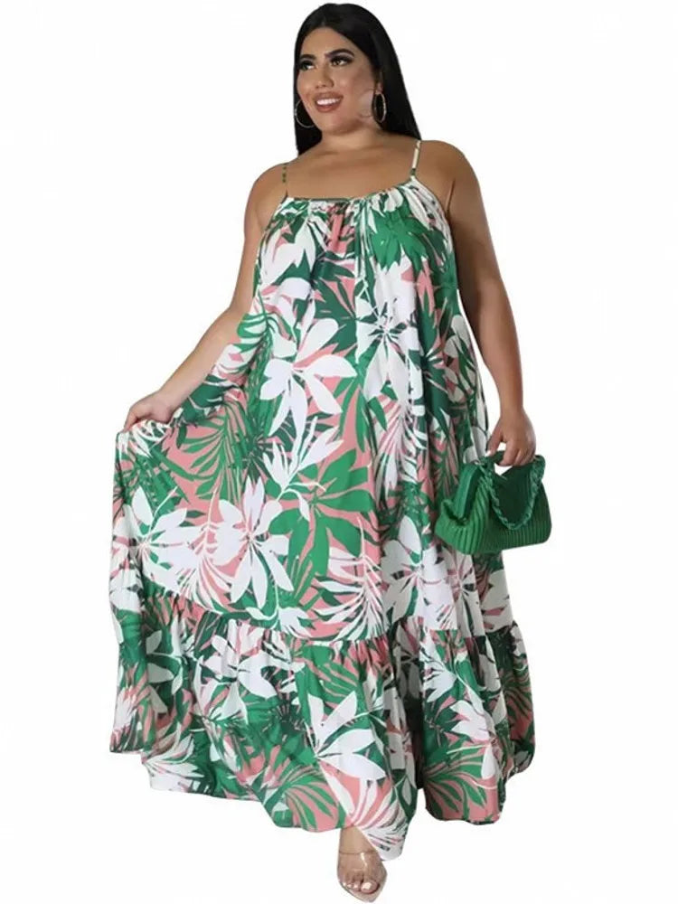 5XL 4XL Plus Size Clothes Dresses Women Cascading Ruffle Robes Summer