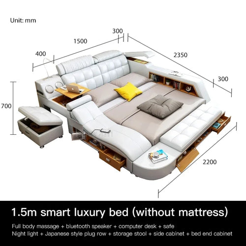 Multifunctional Master Bedroom Leather Queen Double Size Bed Modern