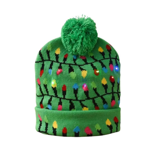 LED Christmas Knitted Hat Light Up Xmas Beanie Cap Unisex Winter