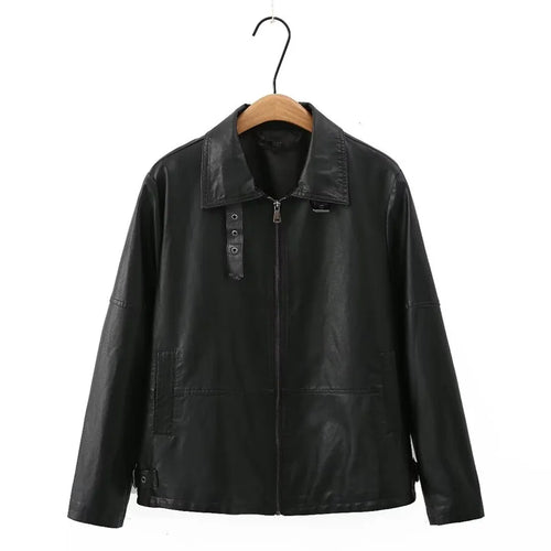Plus Size Women's Clothing Leather Jacket Lapel Long Sleeve Autumn And