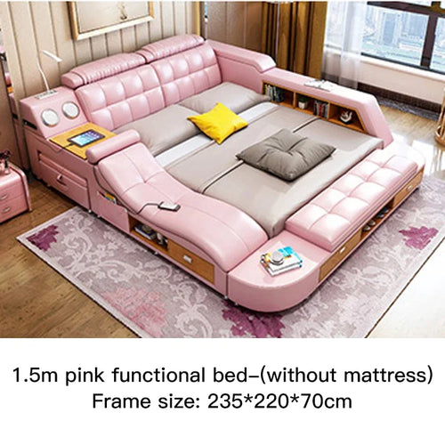 Multifunctional Master Bedroom Leather Queen Double Size Bed Modern