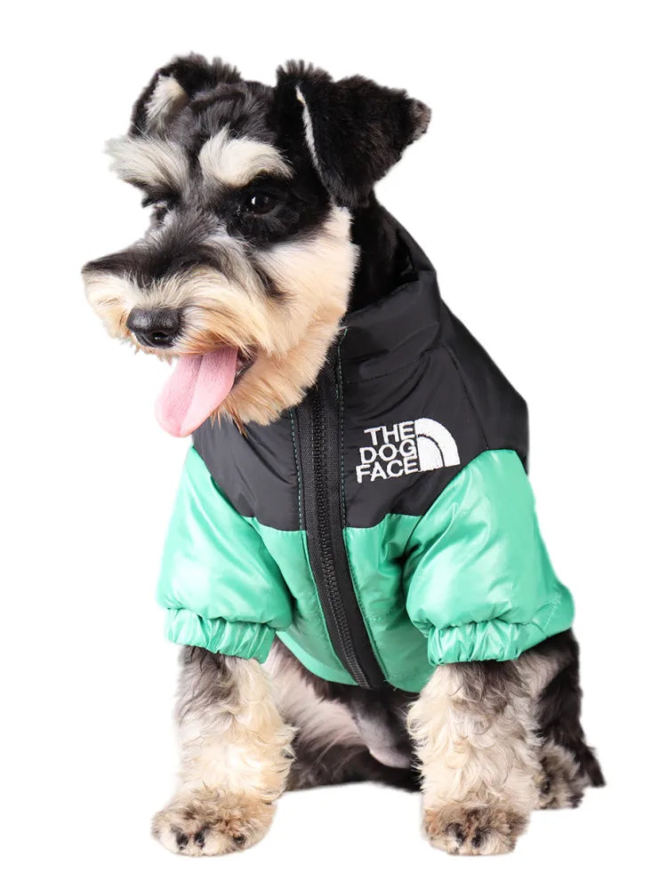 Dog Face Puffer Jacket, Pet Clothes, Puppy Warm Hoodies, Weatherproof