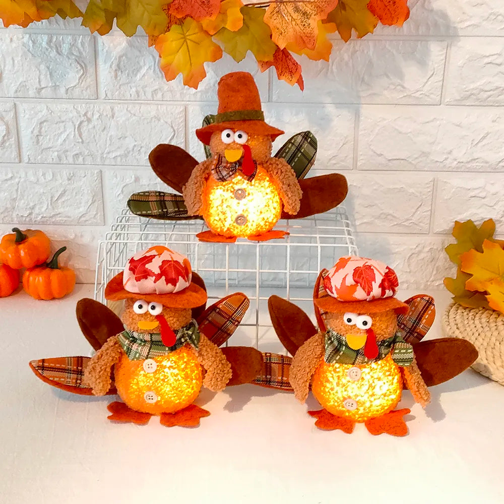 Autumn Harvest Turkey Plush Dolls with LED Light Thanksgiving Day