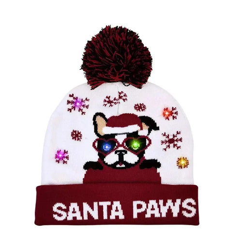 LED Christmas Knitted Hat Light Up Xmas Beanie Cap Unisex Winter