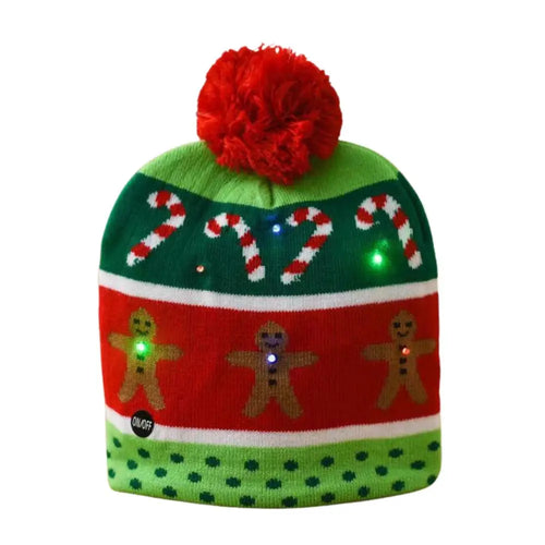 LED Christmas Knitted Hat Light Up Xmas Beanie Cap Unisex Winter