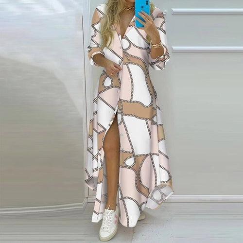 New Autumn Plus Size Women Dress Loose Print Long Sleeve Elegant Long