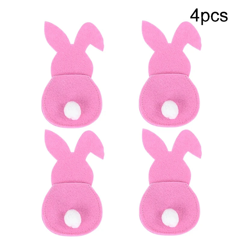 4Pcs Easter Bunny Cutlery Knife Fork Cover Table Cutlery Holder Bags