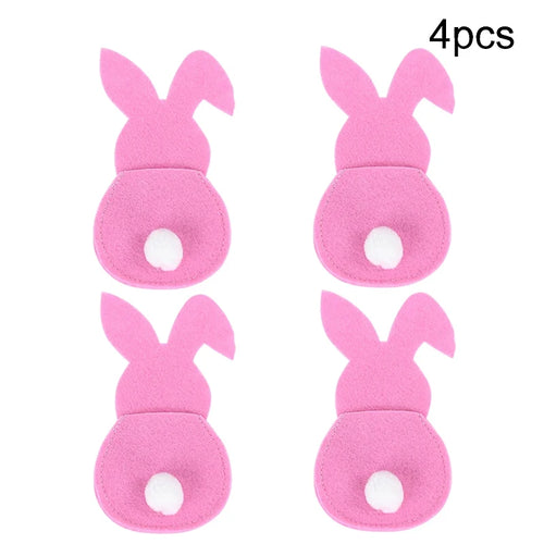 4Pcs Easter Bunny Cutlery Knife Fork Cover Table Cutlery Holder Bags