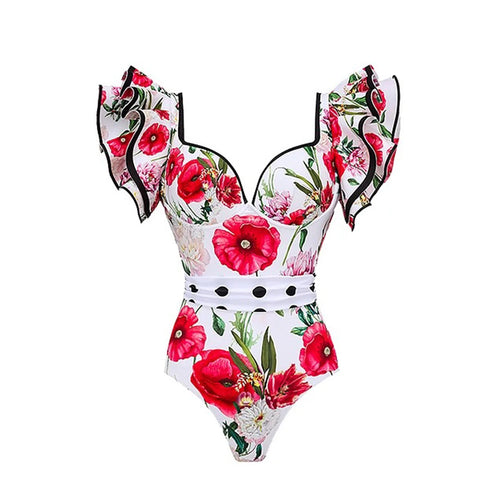 Baroco Style Printed One Piece Swimsuit for Women 2024 New Ruffle