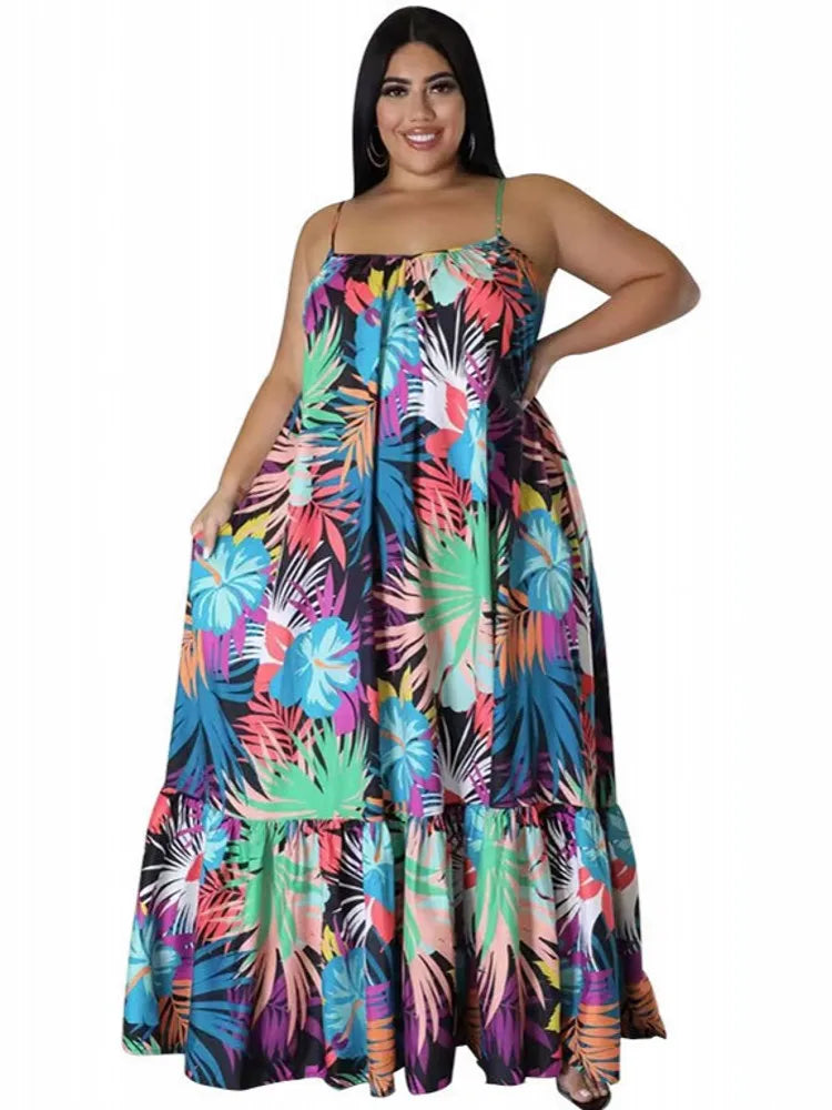 5XL 4XL Plus Size Clothes Dresses Women Cascading Ruffle Robes Summer
