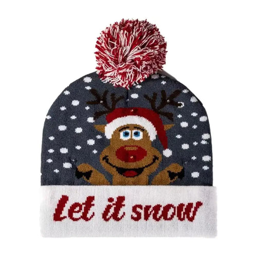 LED Christmas Knitted Hat Light Up Xmas Beanie Cap Unisex Winter