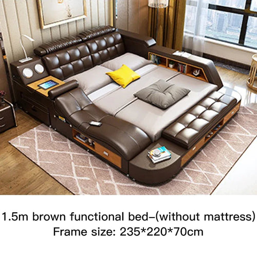 Multifunctional Master Bedroom Leather Queen Double Size Bed Modern