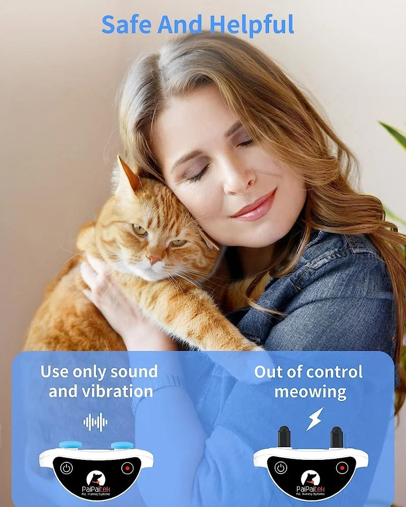 PaiPaitek Cat Training Collar,Cat Shock Collar with Remote ,Cat Stop