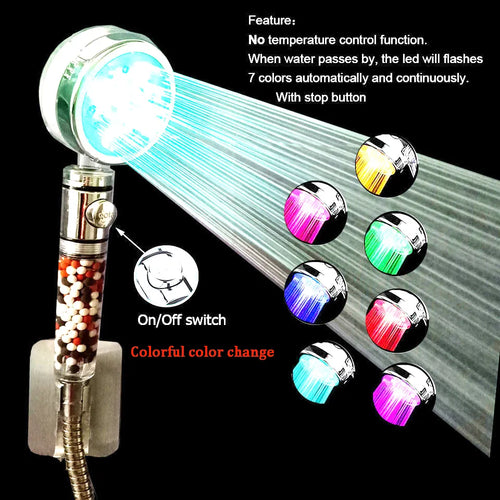 LED Anion Shower Head Rainfall SPA Temperature Control Shower Head