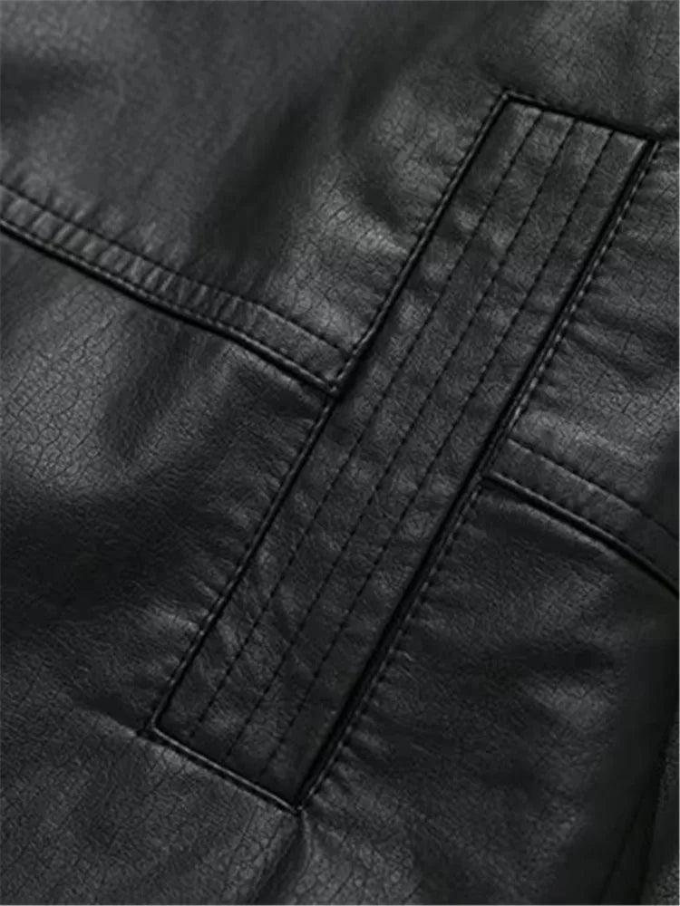 Plus Size Women's Clothing Leather Jacket Lapel Long Sleeve Autumn And