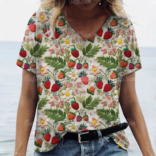 Women's Short Sleeved Graphic T-Shirt, 3D Flower Print, Oversized