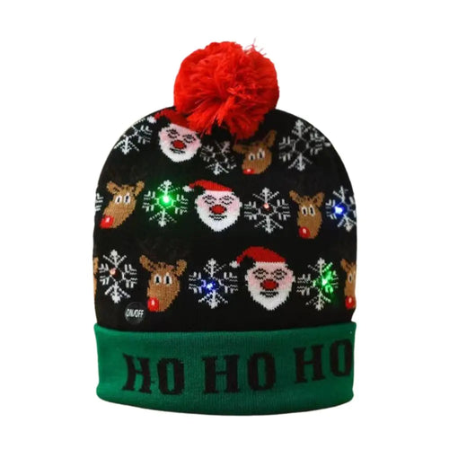 LED Christmas Knitted Hat Light Up Xmas Beanie Cap Unisex Winter