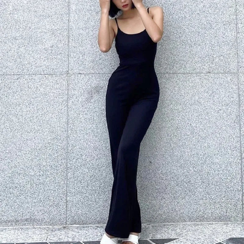 Xeemilo Sexy Backless Spaghetti Strap Jumpsuit Woman Summer Black