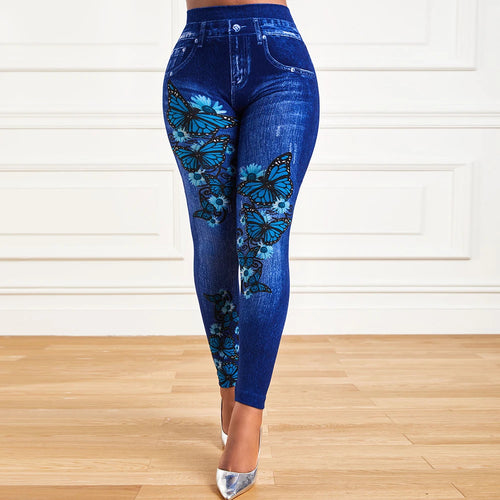 Plus Size Oversized Women High Waist Stretchy Legging Denim Look