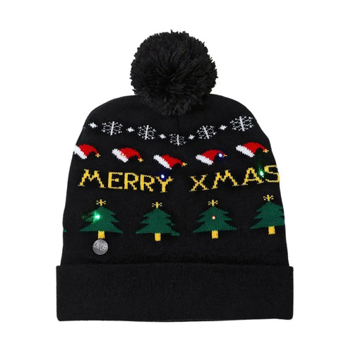 LED Christmas Knitted Hat Light Up Xmas Beanie Cap Unisex Winter