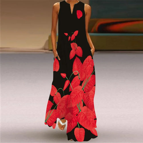 2023 New Plus Size Women Dress Autumn Winter Floral Printed Maxi