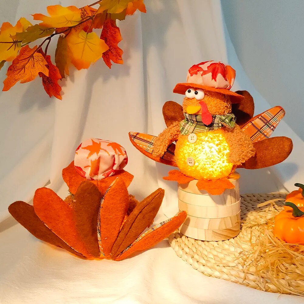 Autumn Harvest Turkey Plush Dolls with LED Light Thanksgiving Day