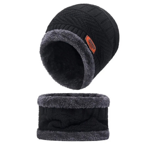 3 IN 1 Winter Knit Beanie Hat with Scarves And Touch Screen Gloves for