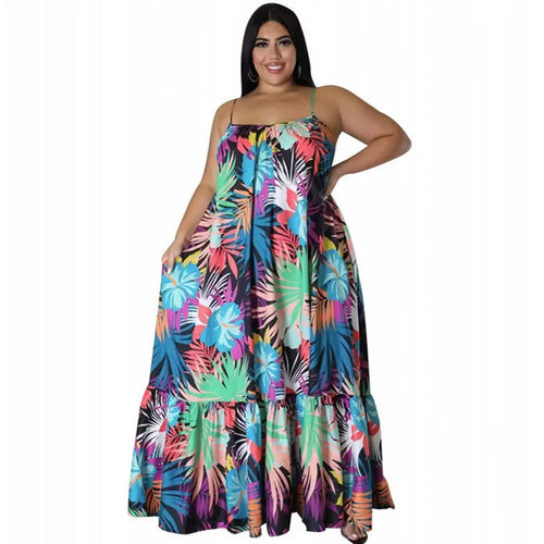 5XL 4XL Plus Size Clothes Dresses Women Cascading Ruffle Robes Summer