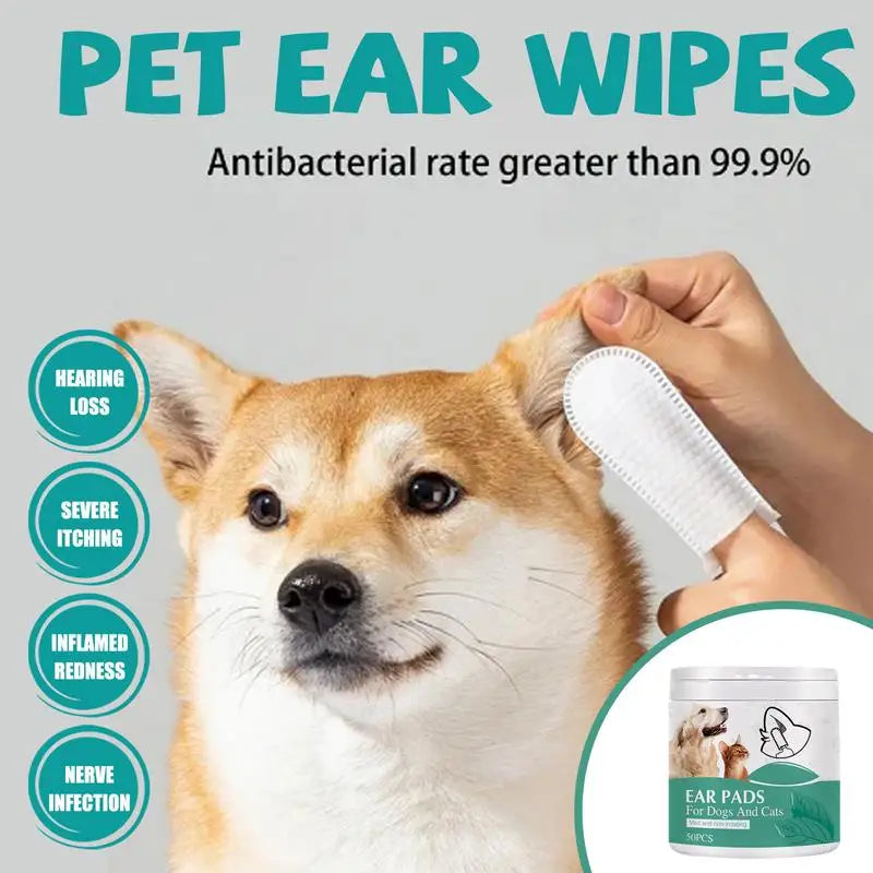 50pcs Ear Wipes For Dogs Pet Ear Cleaning Finger Cots Dogs Ear Wax