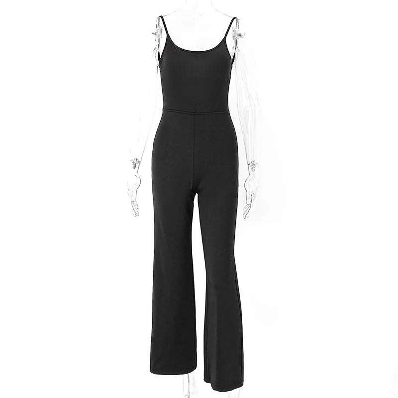 Xeemilo Sexy Backless Spaghetti Strap Jumpsuit Woman Summer Black