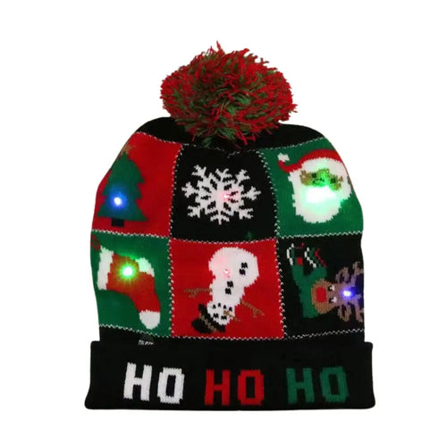 LED Christmas Knitted Hat Light Up Xmas Beanie Cap Unisex Winter