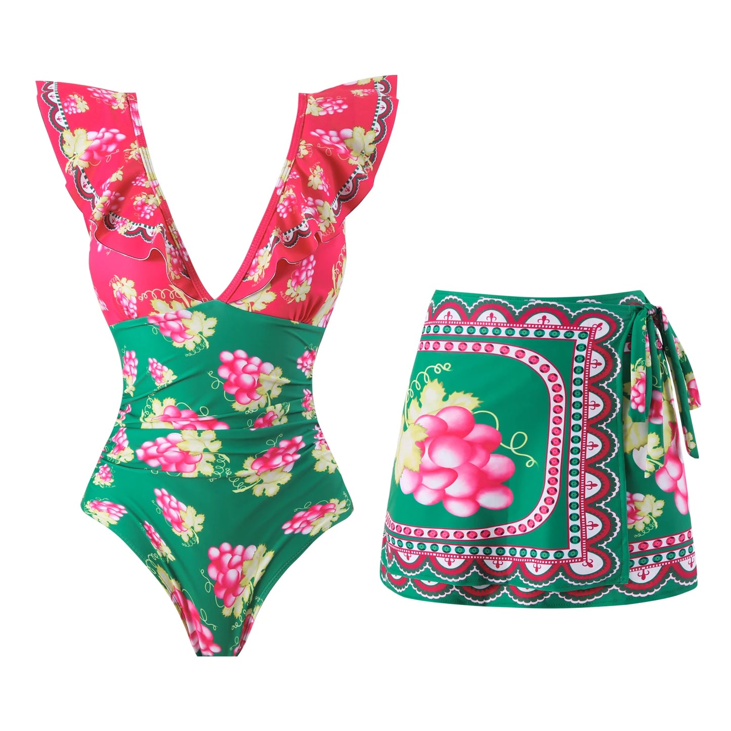 Baroco Style Printed One Piece Swimsuit for Women 2024 New Ruffle