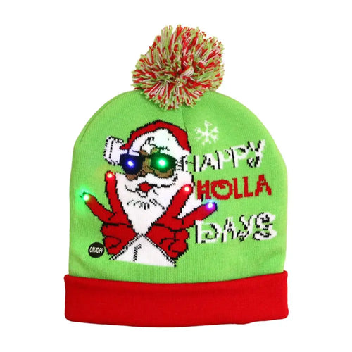 LED Christmas Knitted Hat Light Up Xmas Beanie Cap Unisex Winter