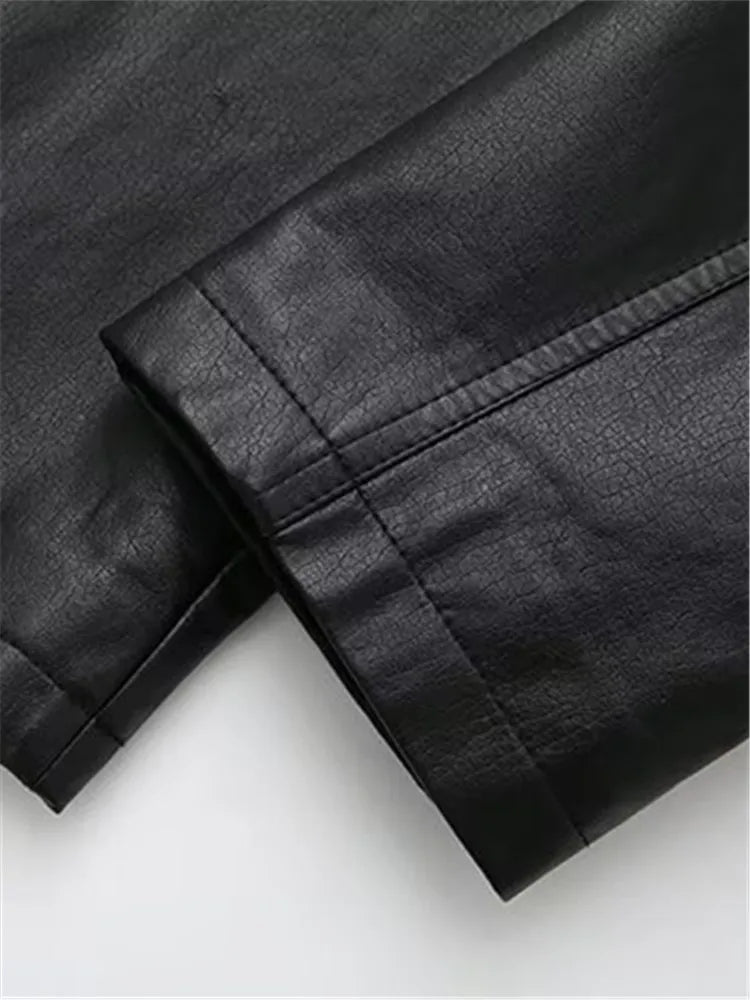 Plus Size Women's Clothing Leather Jacket Lapel Long Sleeve Autumn And