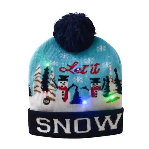 LED Christmas Knitted Hat Light Up Xmas Beanie Cap Unisex Winter
